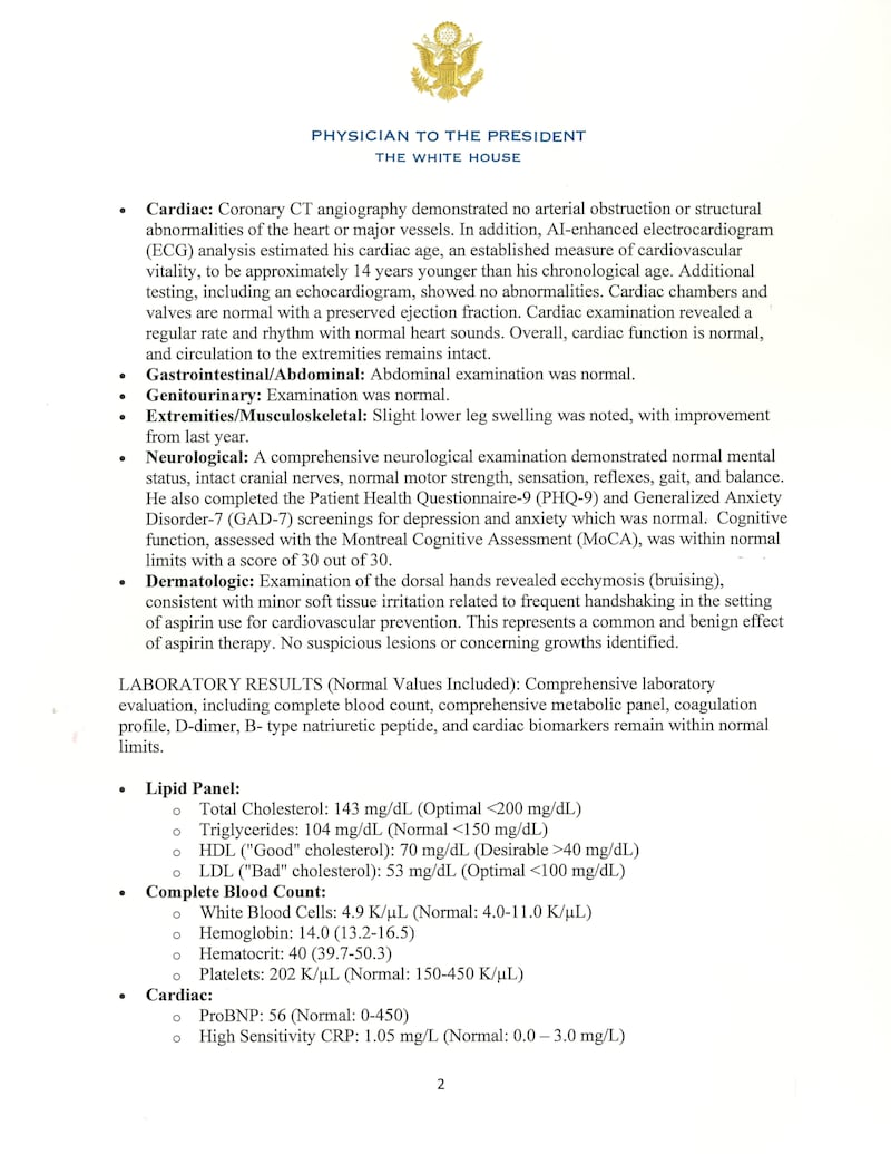 Memo from physician Capt. Sean Barbabella about President Donald Trump.