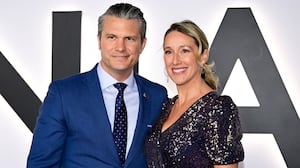 Pete Hegseth and Jennifer Rauchet at Amazon MGM Studios' film, "MELANIA" World Premiere held at the Trump-Kennedy Center on January 29, 2026 in Washington, D.C.. (Photo by Craig Hudson/Variety via Getty Images)