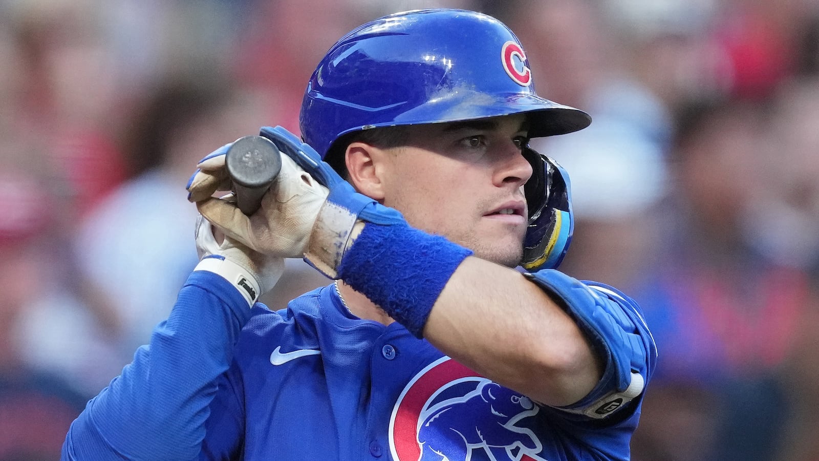 CINCINNATI, OHIO - SEPTEMBER 20: Matt Shaw #6 of the Chicago Cubs looks on during a baseball game against the Cincinnati Reds at Great American Ball Park on September 20, 2025 in Cincinnati, Ohio.