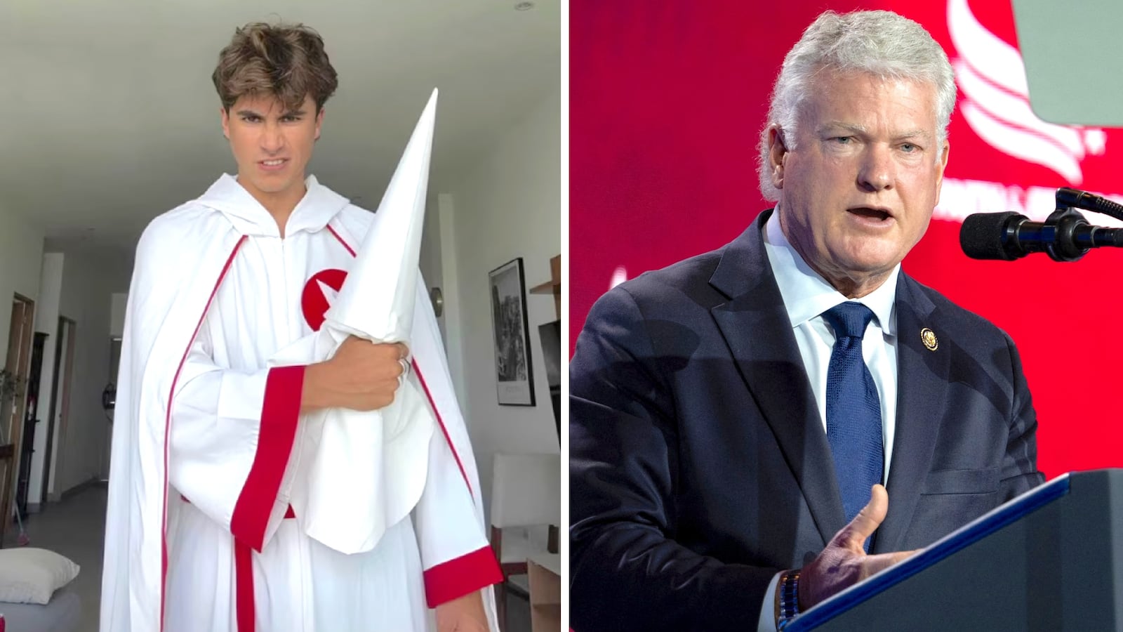 Preston Parra in KKK robes and Mike Collins.