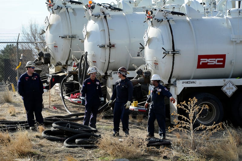 "The material appears to be coming from Suncor property, migrating under the Metro Wastewater property and daylighting in Sand Creek," said EPA emergency response manager Curtis Kimbel.