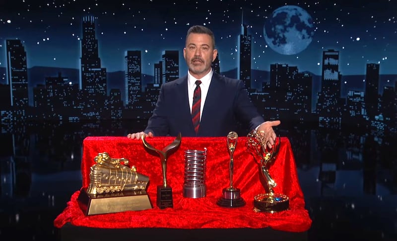 Jimmy Kimmel Live! Jimmy Kimmel offering Trump one of his awards.