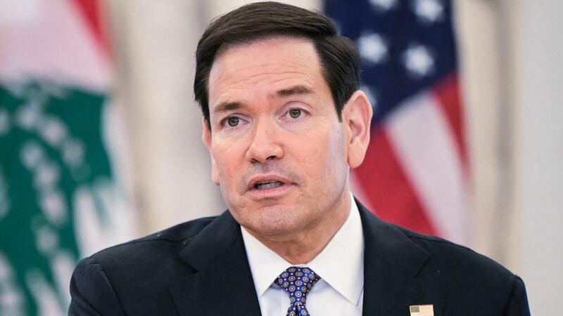 Secretary of State Marco Rubio speaks during a meeting with Lebanon's Ambassador to the U.S. Nada Hamadeh Moawad (out of frame) and Israeli Ambassador to the U.S. Yechiel Leiter (out of frame) at the State Department in Washington, DC, on April 14, 2026.