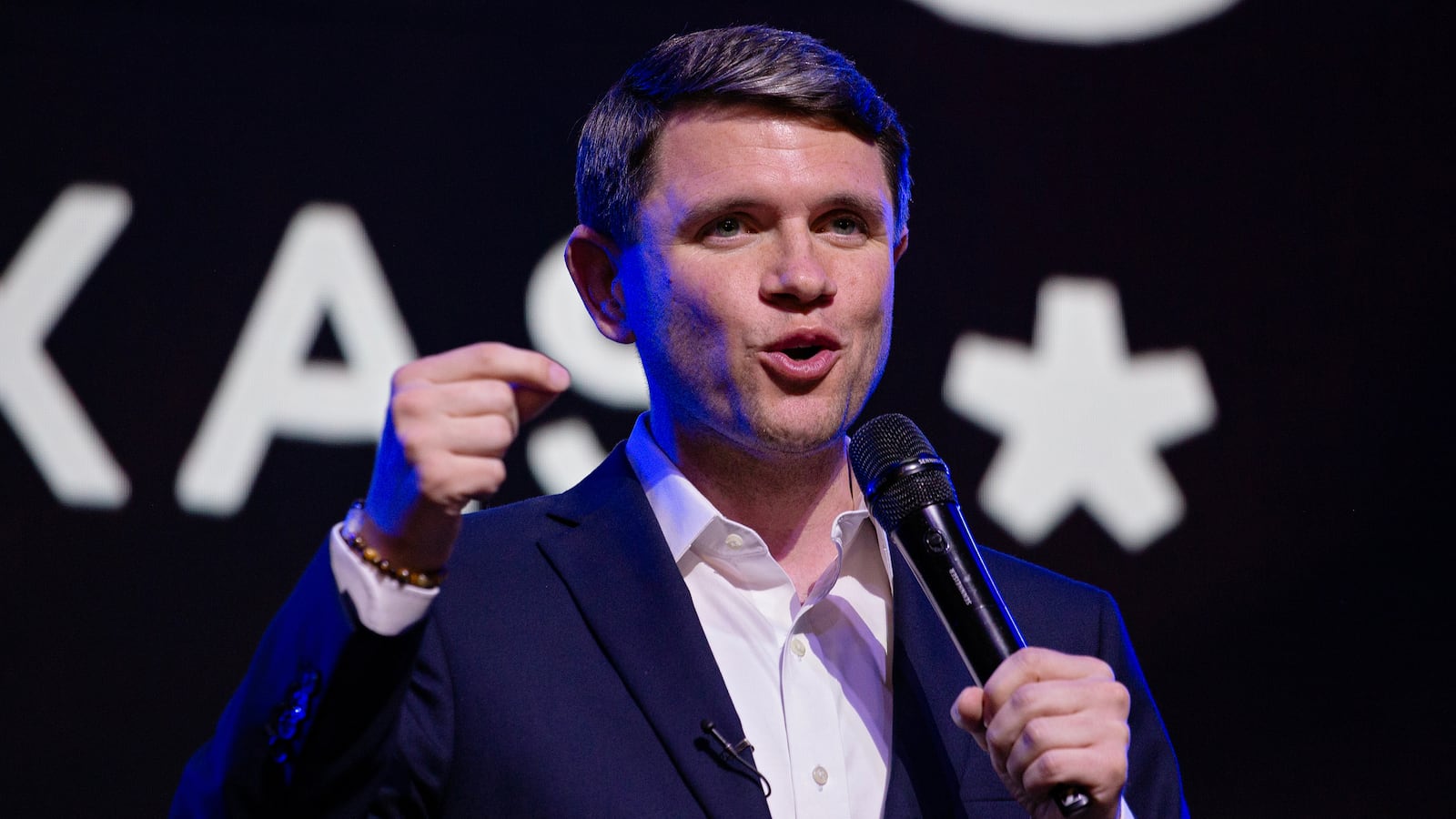 Texas Senate candidate James Talarico speaks at a campaign rally on March 2, 2026 in Houston, Texas.