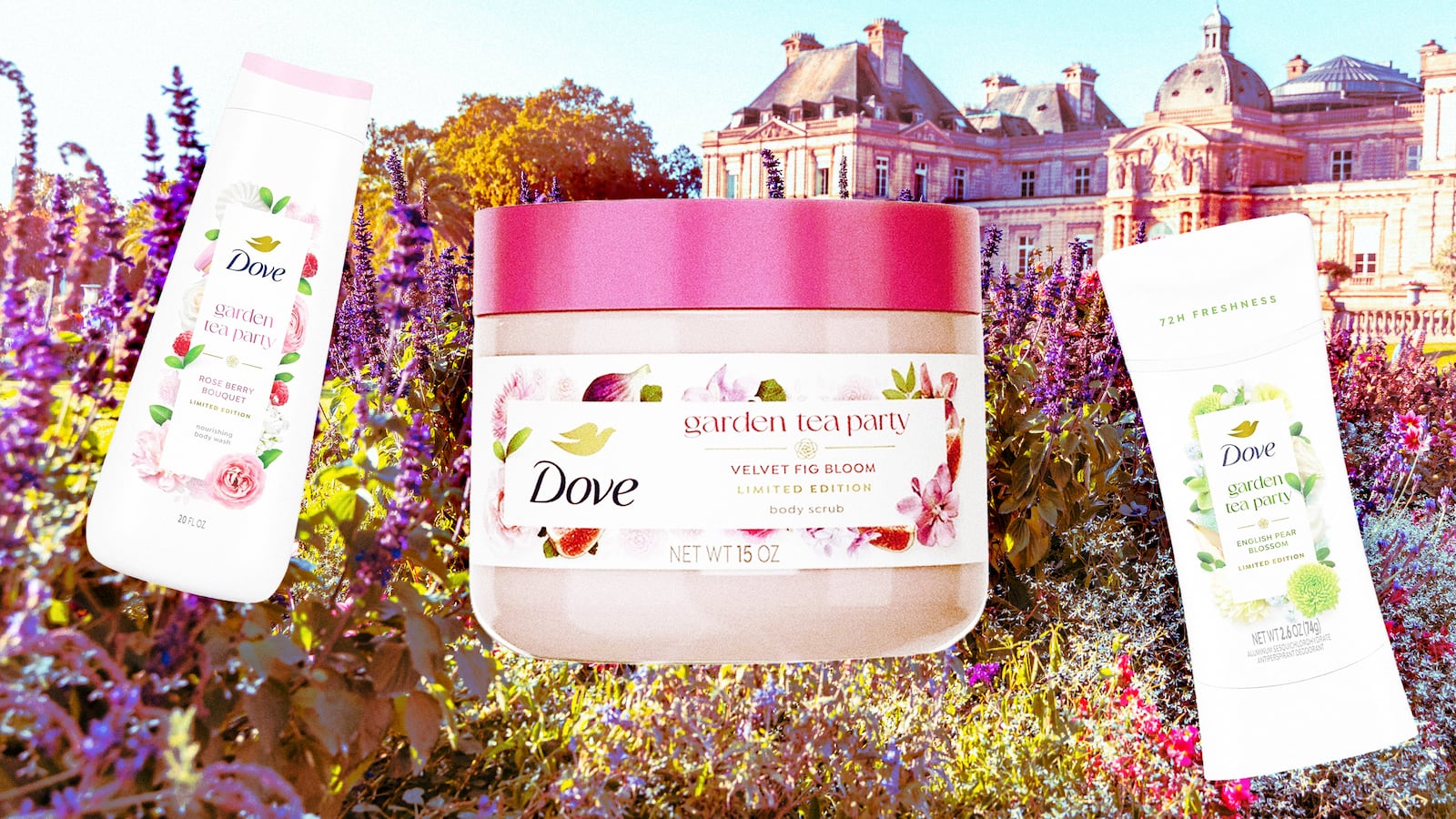 A photo illustration of Dove products.