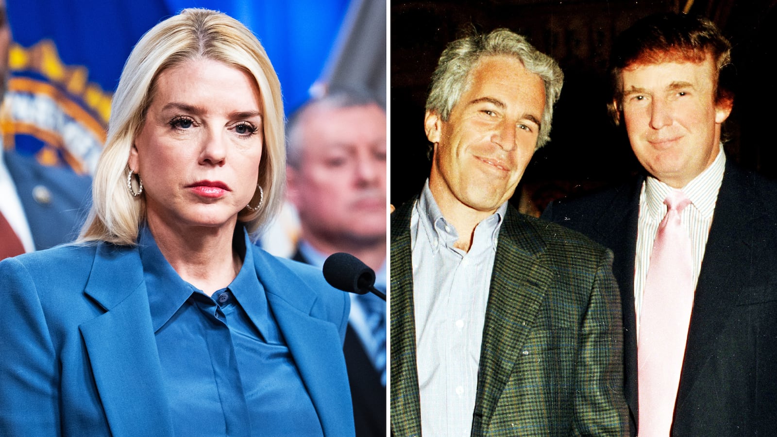 Pam Bondi, Jeffrey Epstein, Donald Trump.