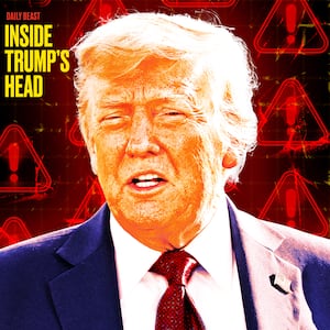 A photo illustration of Donald Trump Inside Trump's Head podcast "Cognitive Decline SOS."