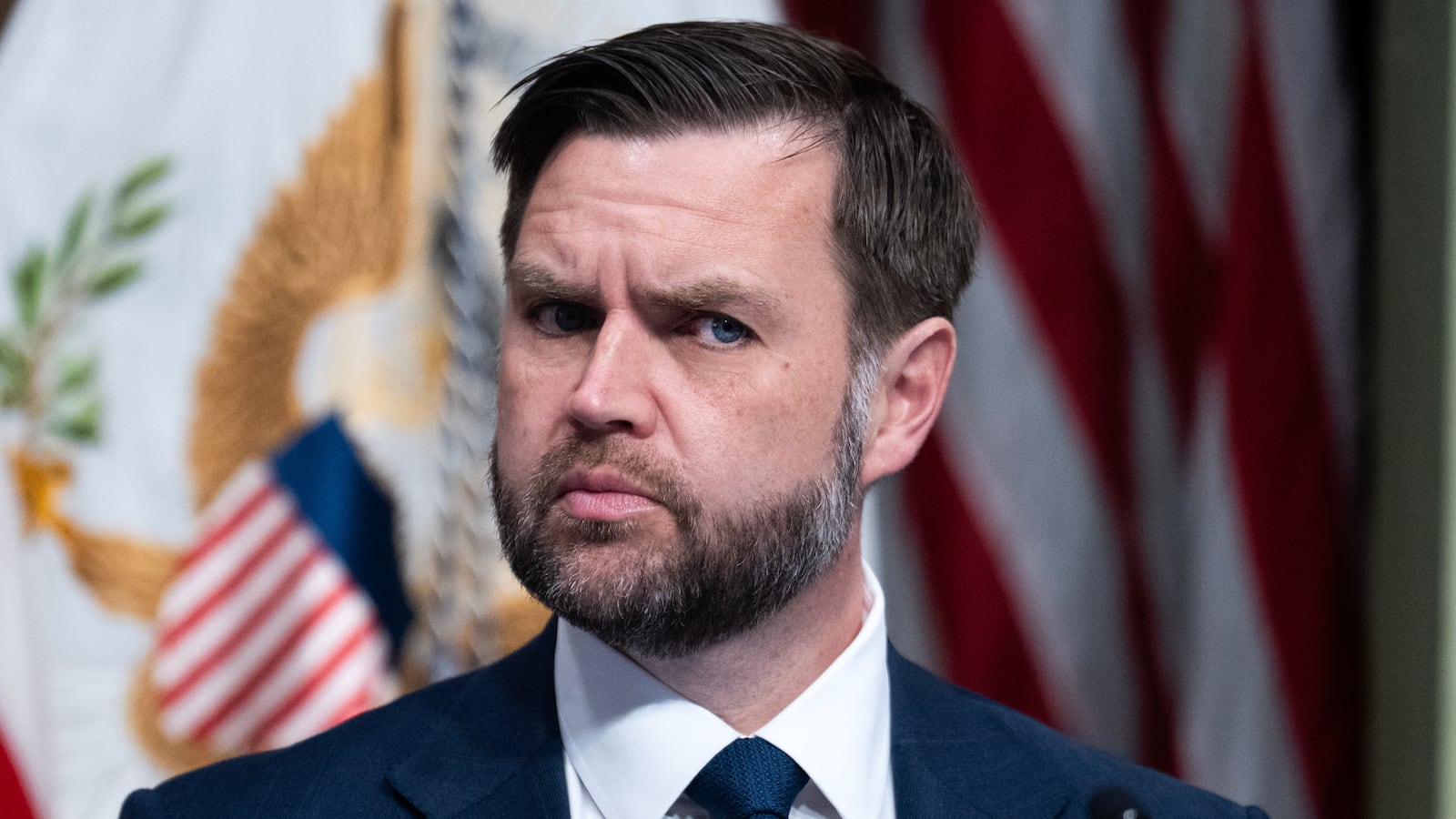 UNITED STATES - MAY 26: Vice President JD Vance attends a roundtable with state attorneys general on anti-fraud initiatives in the Eisenhower Executive Office Building on Tuesday, May 26, 2026. (Tom Williams/CQ-Roll Call, Inc via Getty Images)