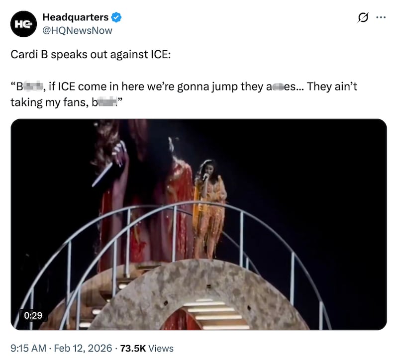 Former Vice President Kamala Harris's revamped HQ account shared Cardi B's tour message.