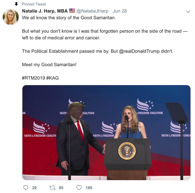 Harp called Trump her "Good Samaritan."