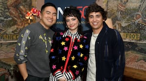 SATURDAY NIGHT LIVE -- "SAG Nom Comm Event" -- Pictured: (l-r) Bowen Yang, Sarah Sherman, Marcello Hernández at the Whitby Hotel on December 2, 2024 -- (Photo by: Noam Galai/NBC)