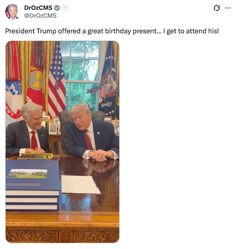 Dr. Oz X post for his birthday