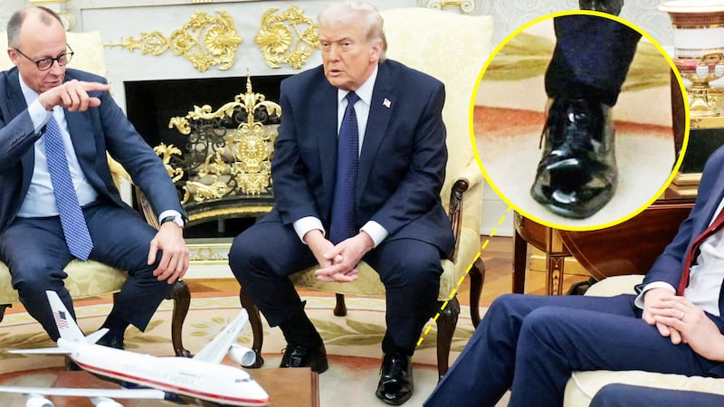The cankles of President Donald Trump in the Oval Office, during his meeting with German Chancellor Friedrich Merz.