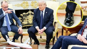The cankles of President Donald Trump in the Oval Office, during his meeting with German Chancellor Friedrich Merz.