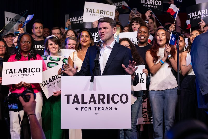 Texas Senate candidate James Talarico addresses supporters on election night on March 03, 2026 in Austin, Texas.