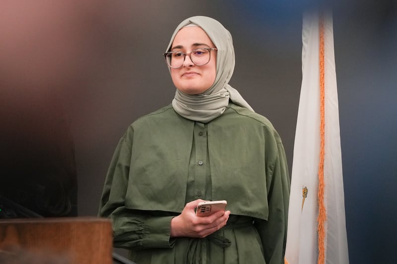 Rümeysa Öztürk attends a press conference after arriving at Logan Airport on May 10, 2025 in Boston, Massachusetts. Öztürk, a Tufts University doctoral student, was released Friday after federal authorities detained her for six weeks at a Louisiana immigration detention center.