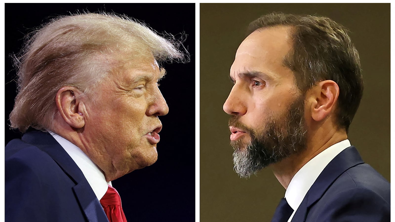 Side-by-side photos of Donald Trump and Jack Smith.