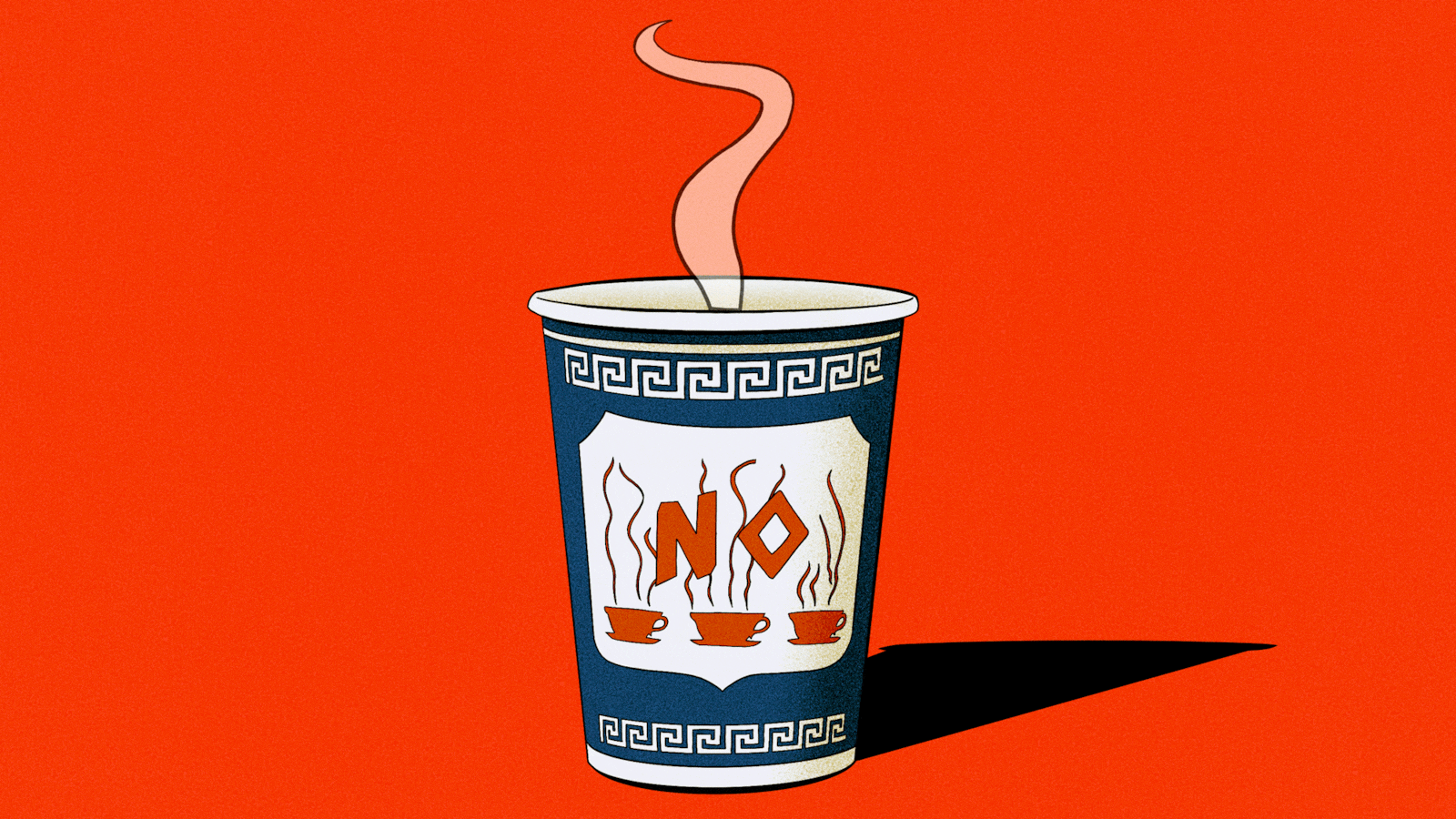 Illustrative gif of a coffee cup with steam rising and the word "no" written on it