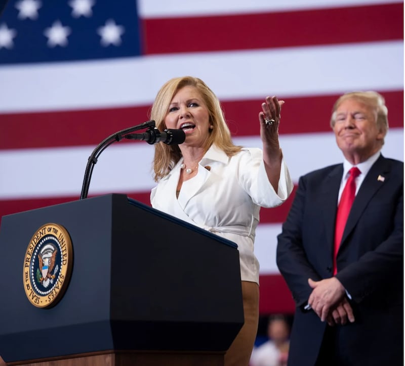 An image of Sen. Marsha Blackburn with President Trump is prominently displayed on her page as she runs for Tennessee governor.