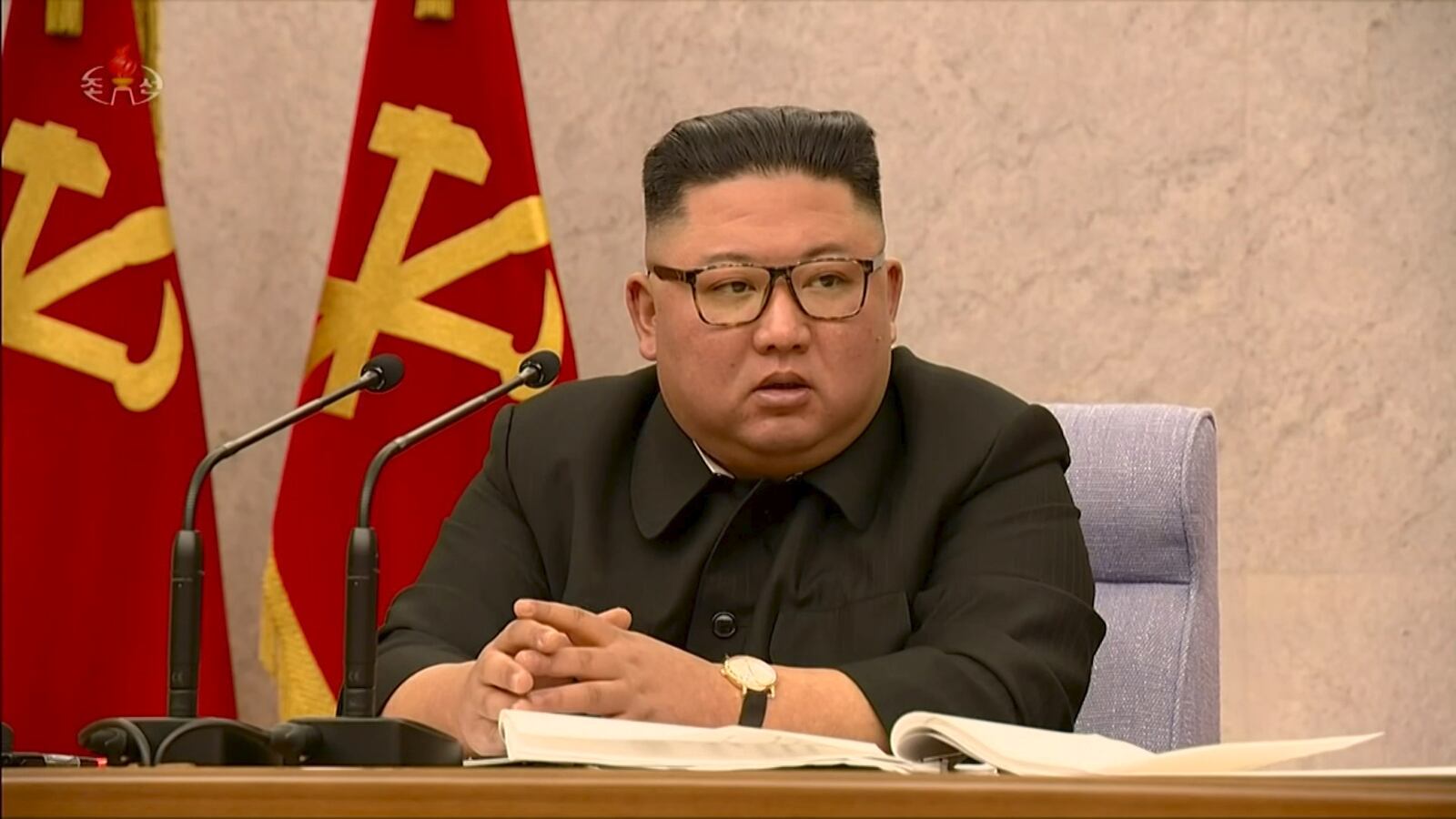 North Korean Leader Kim Jong Un speaks at the second plenary meeting of the 8th Central Committee of the Workers' Party.