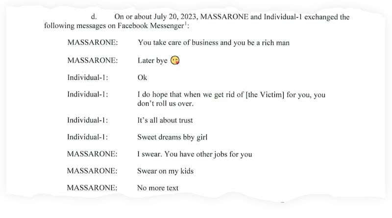 A snippet of a chat between Massarone and the Guyanese police officer, in which she tells him he'll be a "rich man" if he follows her directions.