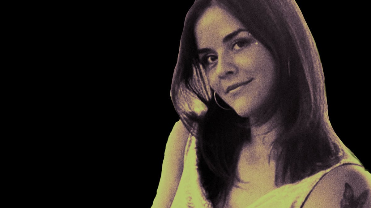 Photo illustration of Rachel Germon on a black background.