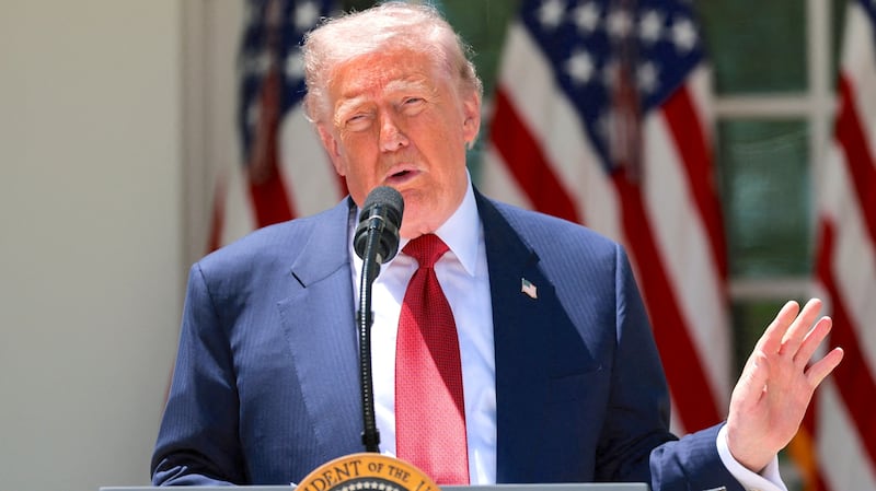 President Donald Trump delivers remarks  in the Rose Garden at the White House in Washington, D.C., U.S., May 8, 2026.