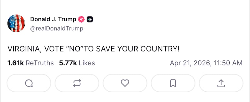 Trump's all-caps post about Virginia.