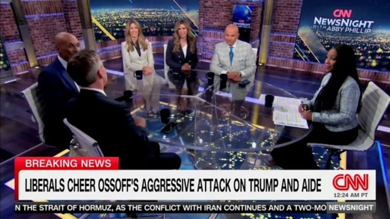 The panel laughing at Stepien's defense of Harp.