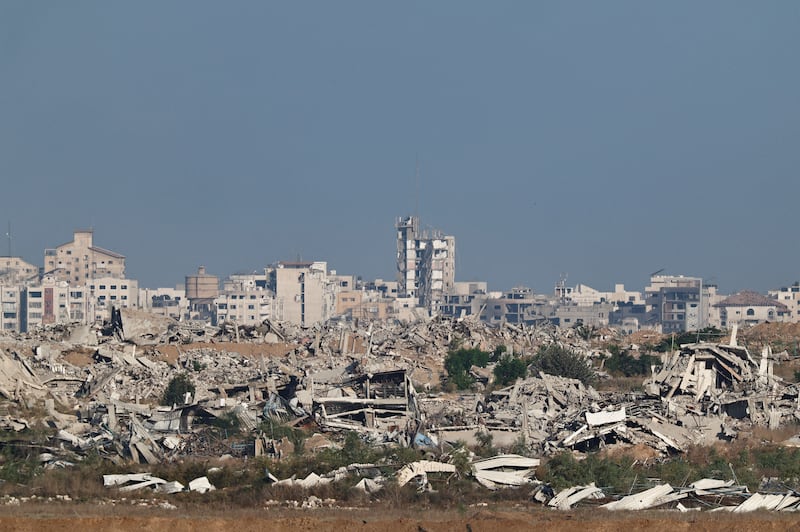 Destroyed buildings in Gaza, as seen from the Israeli side of the border with Gaza, in Israel, September 25, 2025.