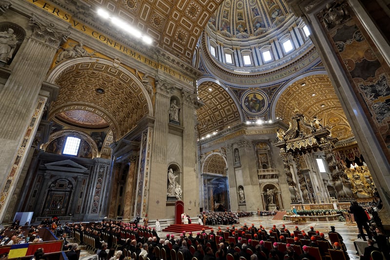 Pope Leo XIV presides over a Prayer Vigil and Rosary for Peace, in Saint Peter's Basilica at the Vatican, April 11, 2026. REUTERS/Remo Casilli