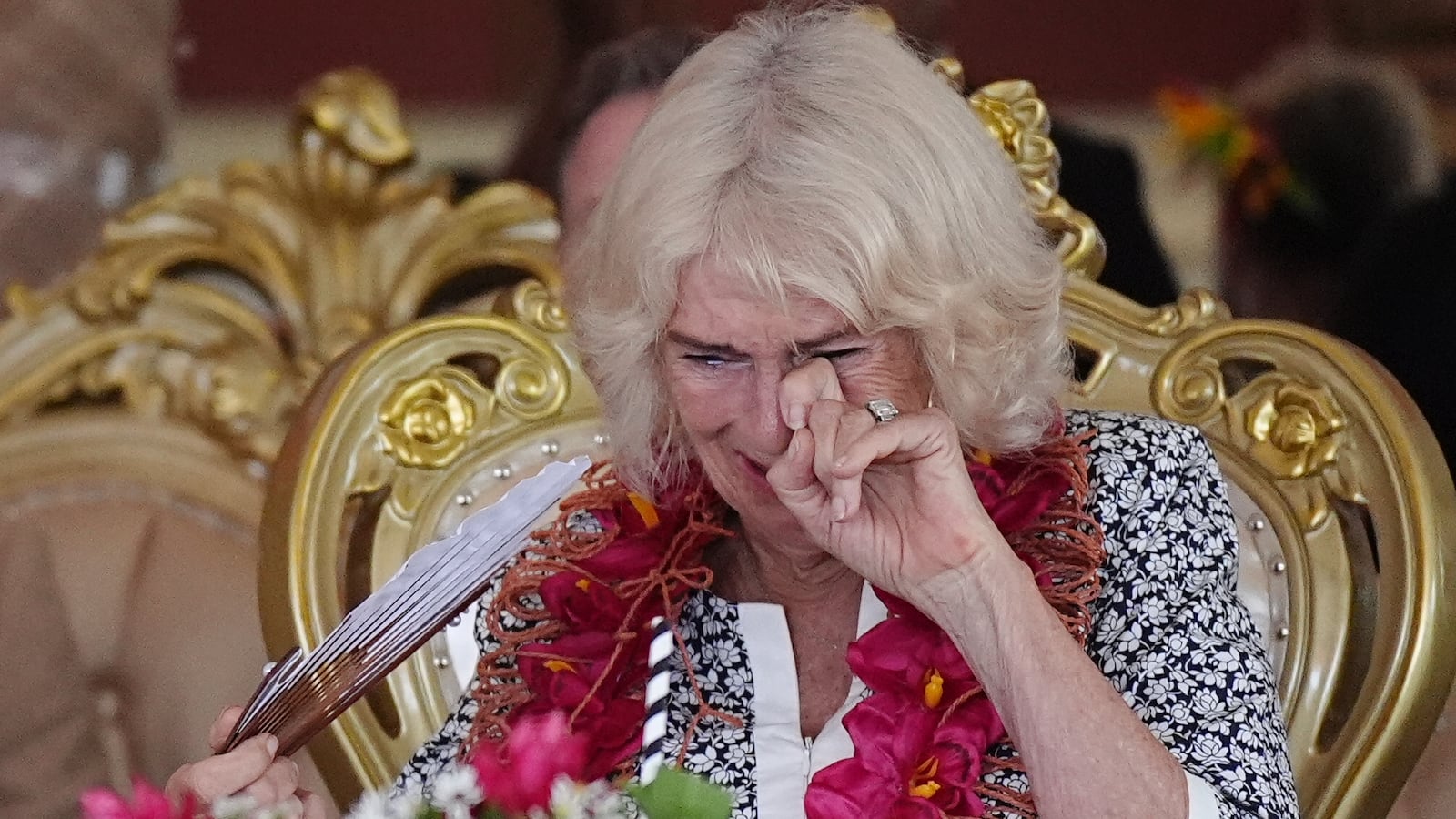 Queen Camilla is seen during a farewell ceremony, on the final day of the royal visit to Australia and Samoa