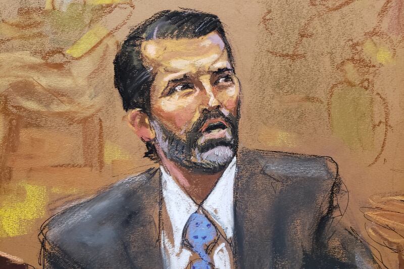 Donald Trump Jr. speaks during the Trump Organization civil fraud trial.