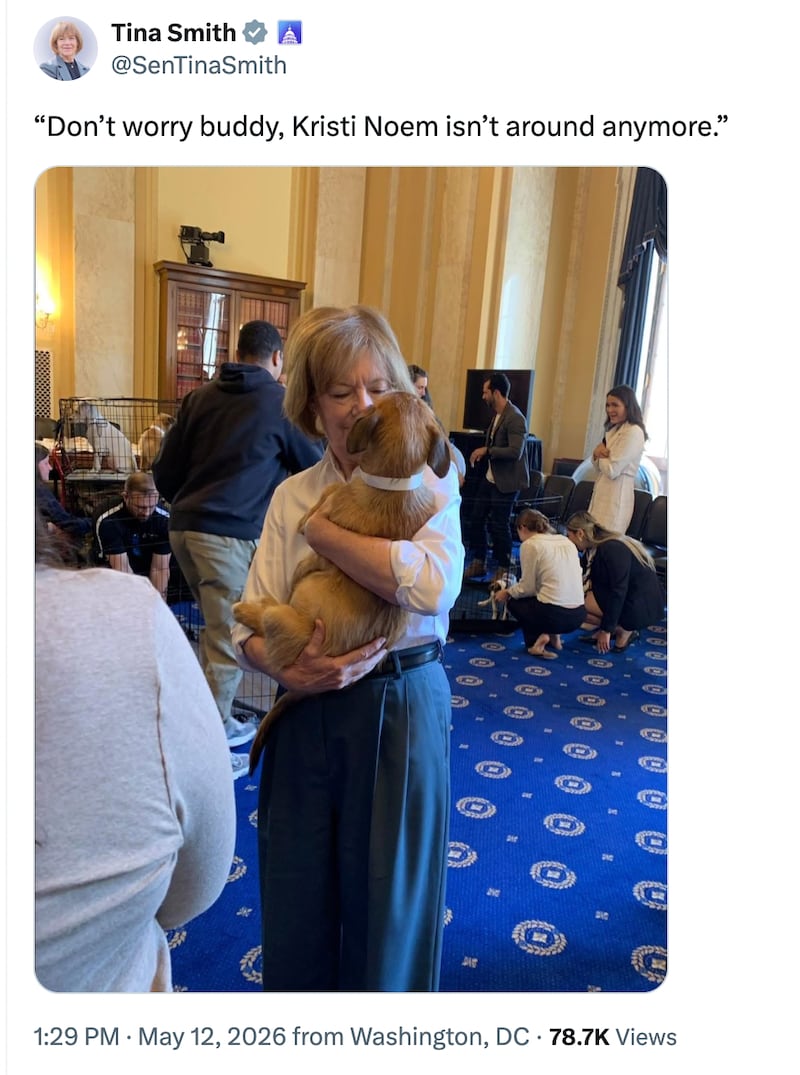 Minnesota Senator Tina Smith takes a swipe at dog-killer Kristi Noem