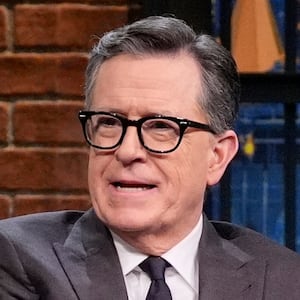 Comedian Stephen Colbert during an interview with host Seth Meyers on January 27, 2026