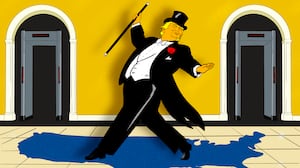 Donald Trump, ballroom illustration
illo