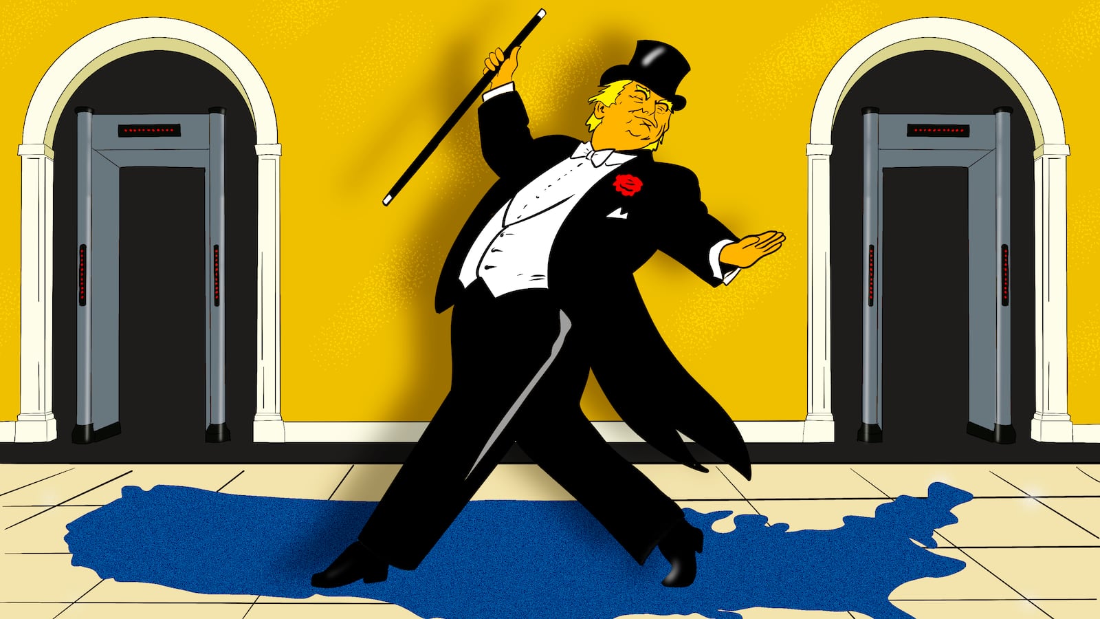 Donald Trump, ballroom illustration
illo