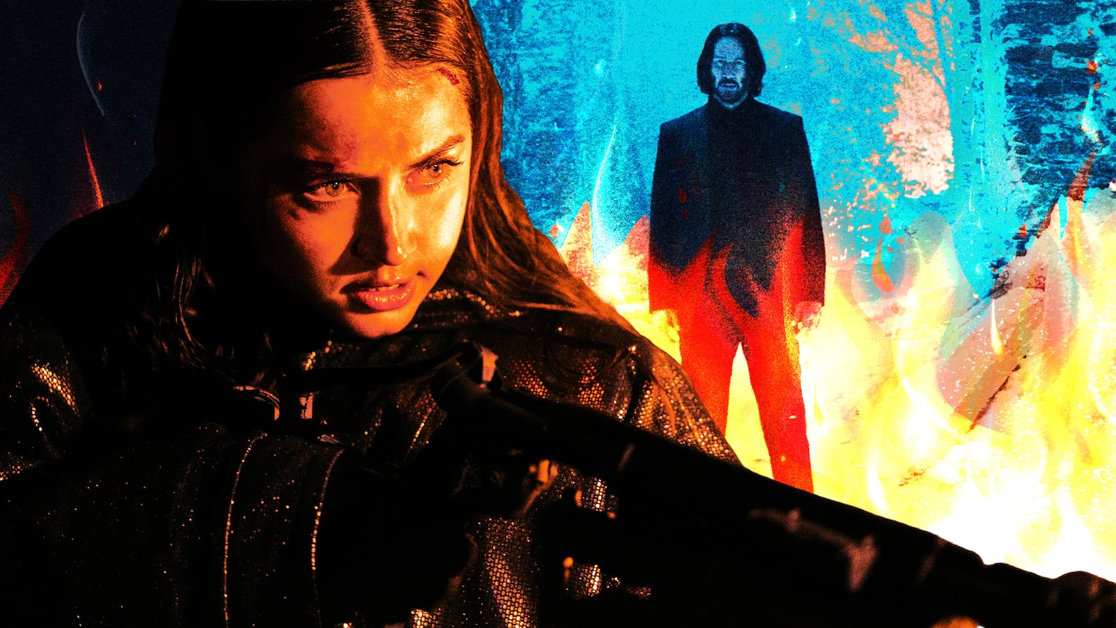 A photo illustration of Ana de Armas and Keanu Reeves as John Wick.