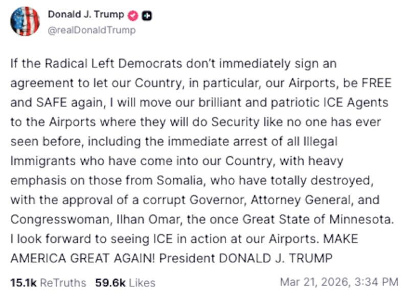 Trump Truth Social airports