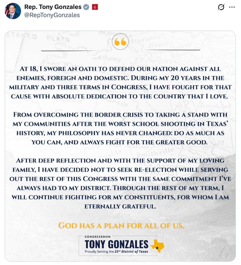 Tony Gonzales posts on X.