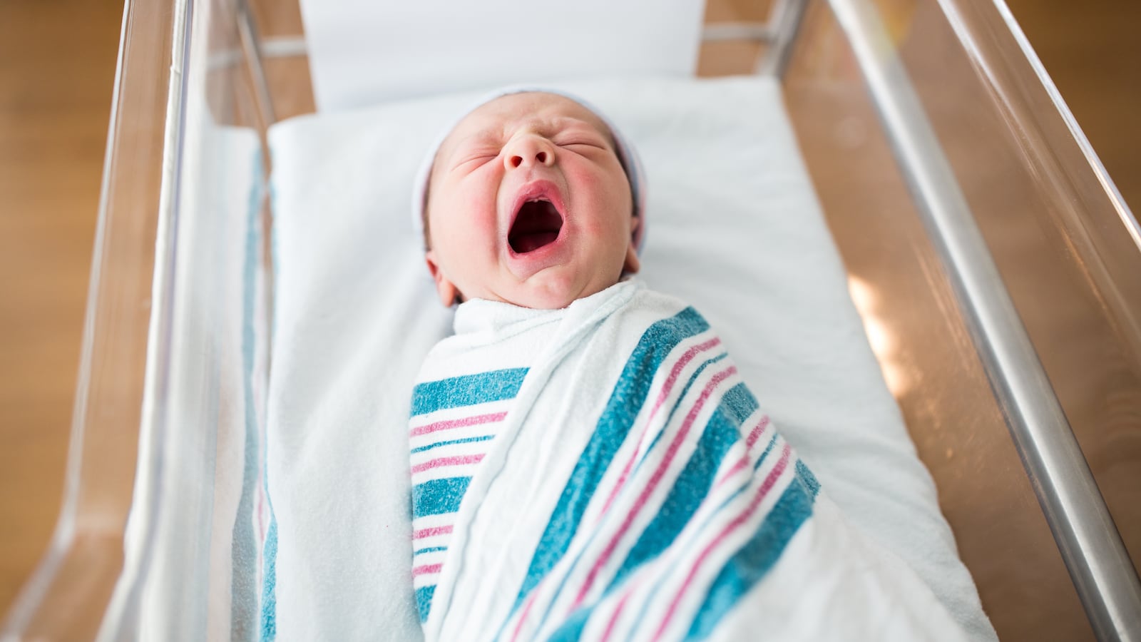 Newborn baby yawning