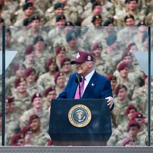 President Donald Trump speaks during a rally on June 10, 2025 at Fort Bragg, North Carolina.