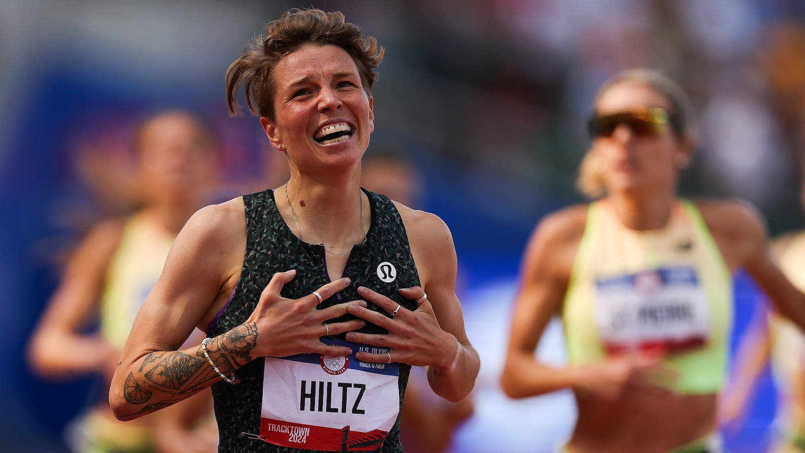 Nikki Hiltz after they won the women's 1500 meter final.
