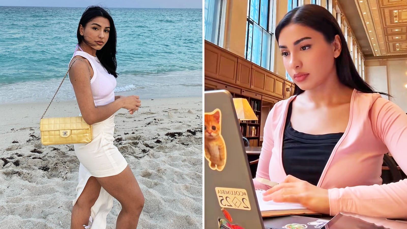 Social media images of Columbia student Ellie Aghayeva who was detained by Federal immigration agents.