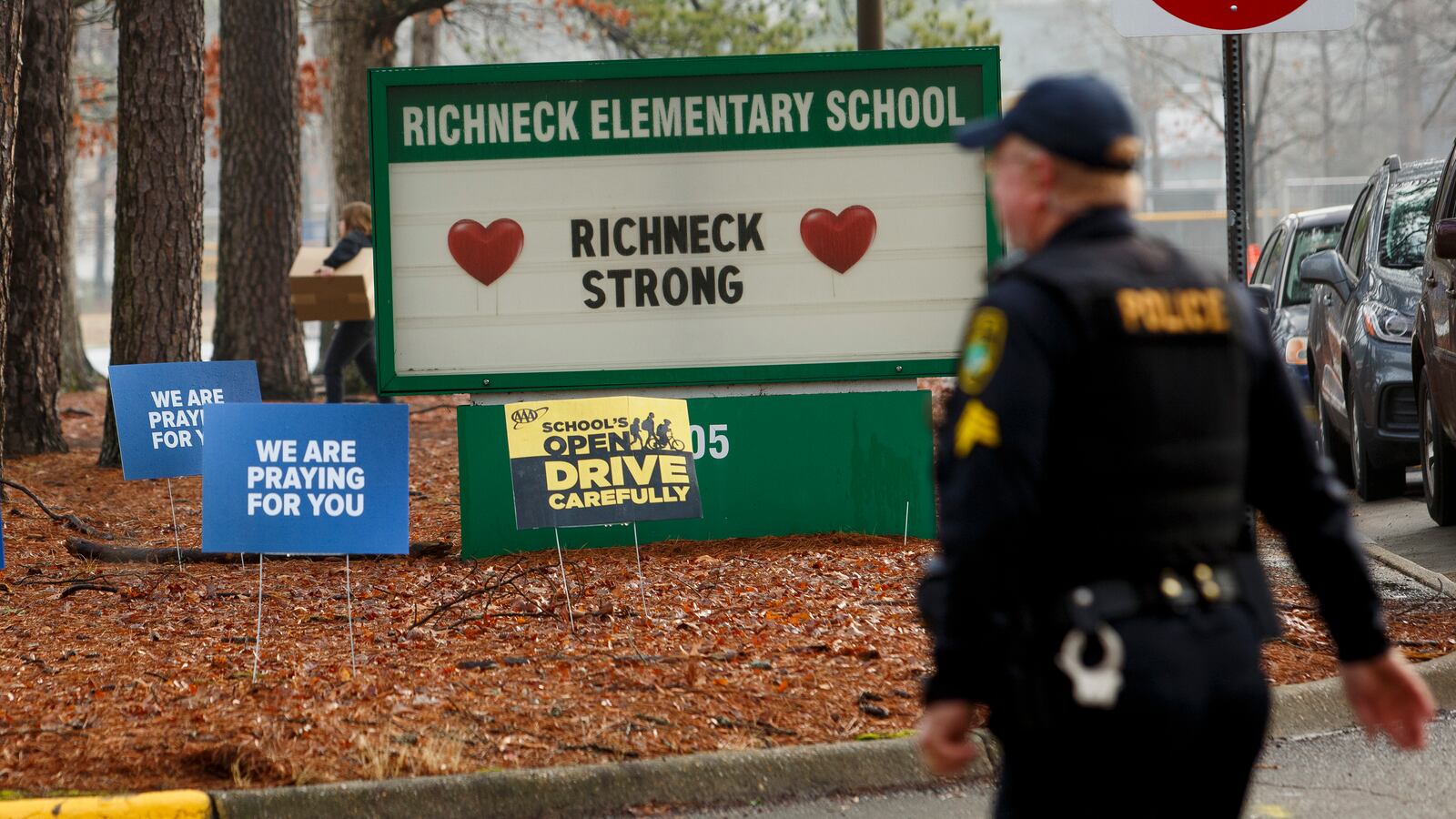 A sign at Richneck Elementary School