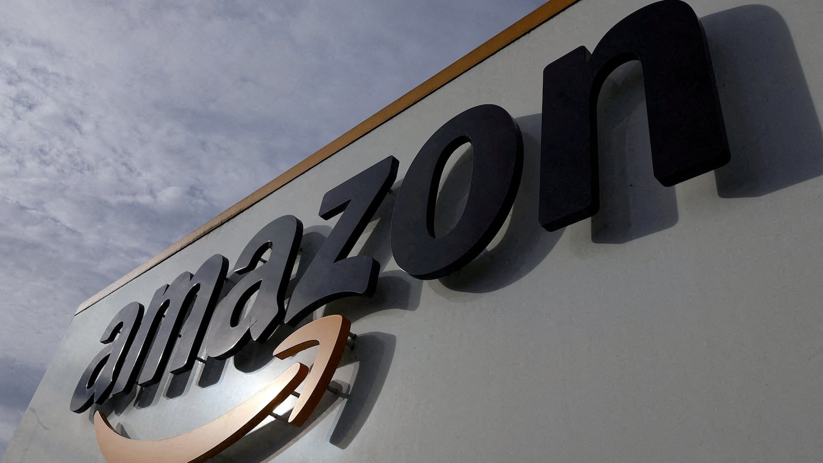 Amazon logo as seen at Lauwin-Planque logistic center.