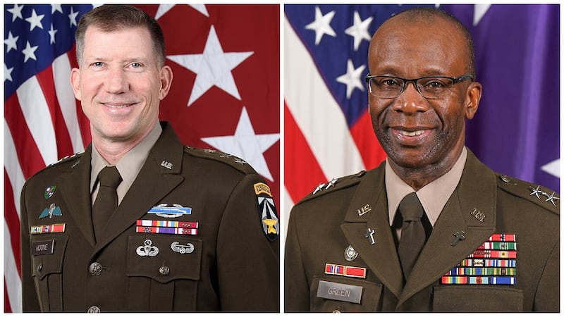 Gen. David M. Hodne and Maj. Gen. William Green Jr.