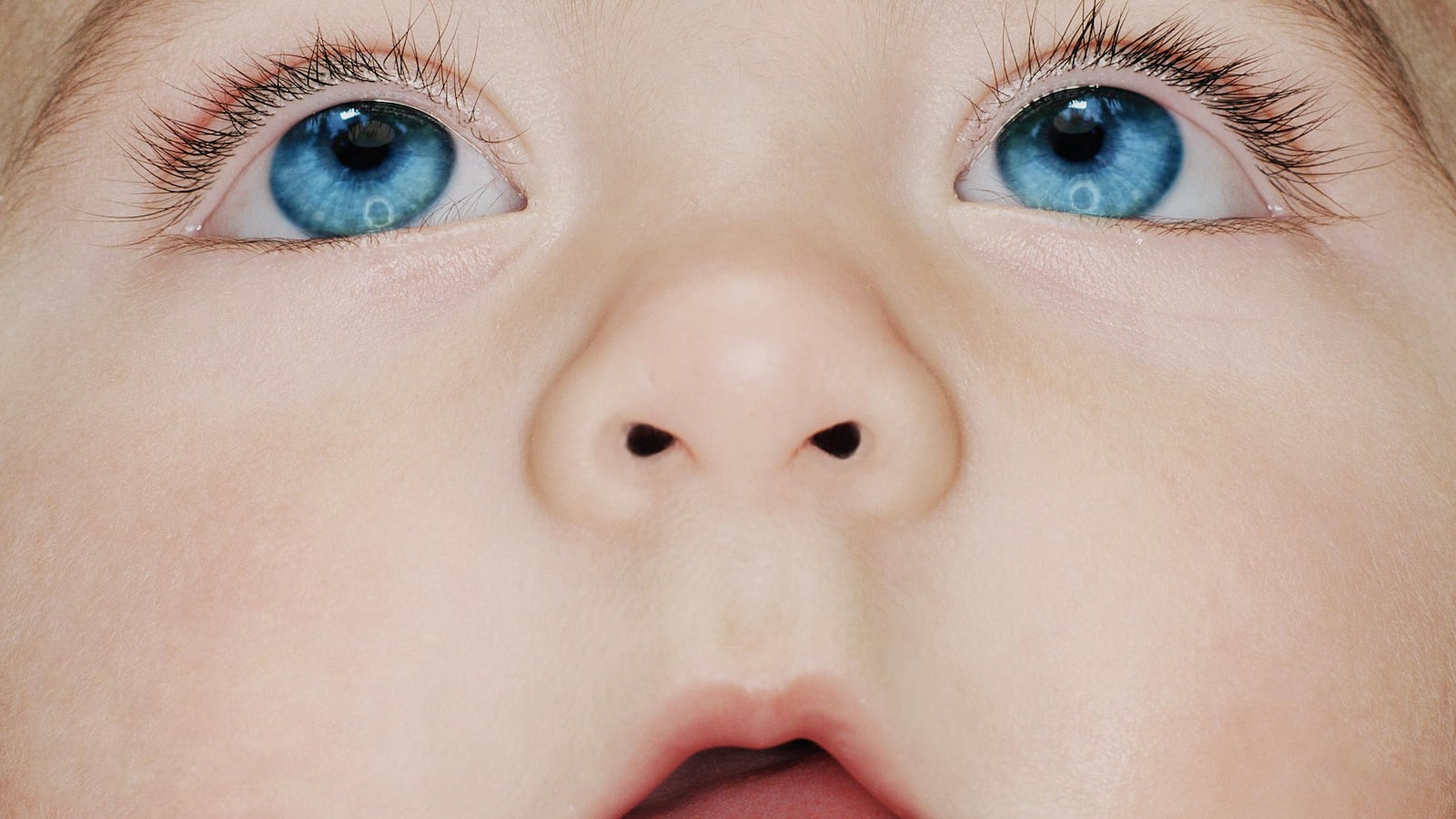 close up of child's face with blue eyes with mouth open france french limb limbless ain province arm hand