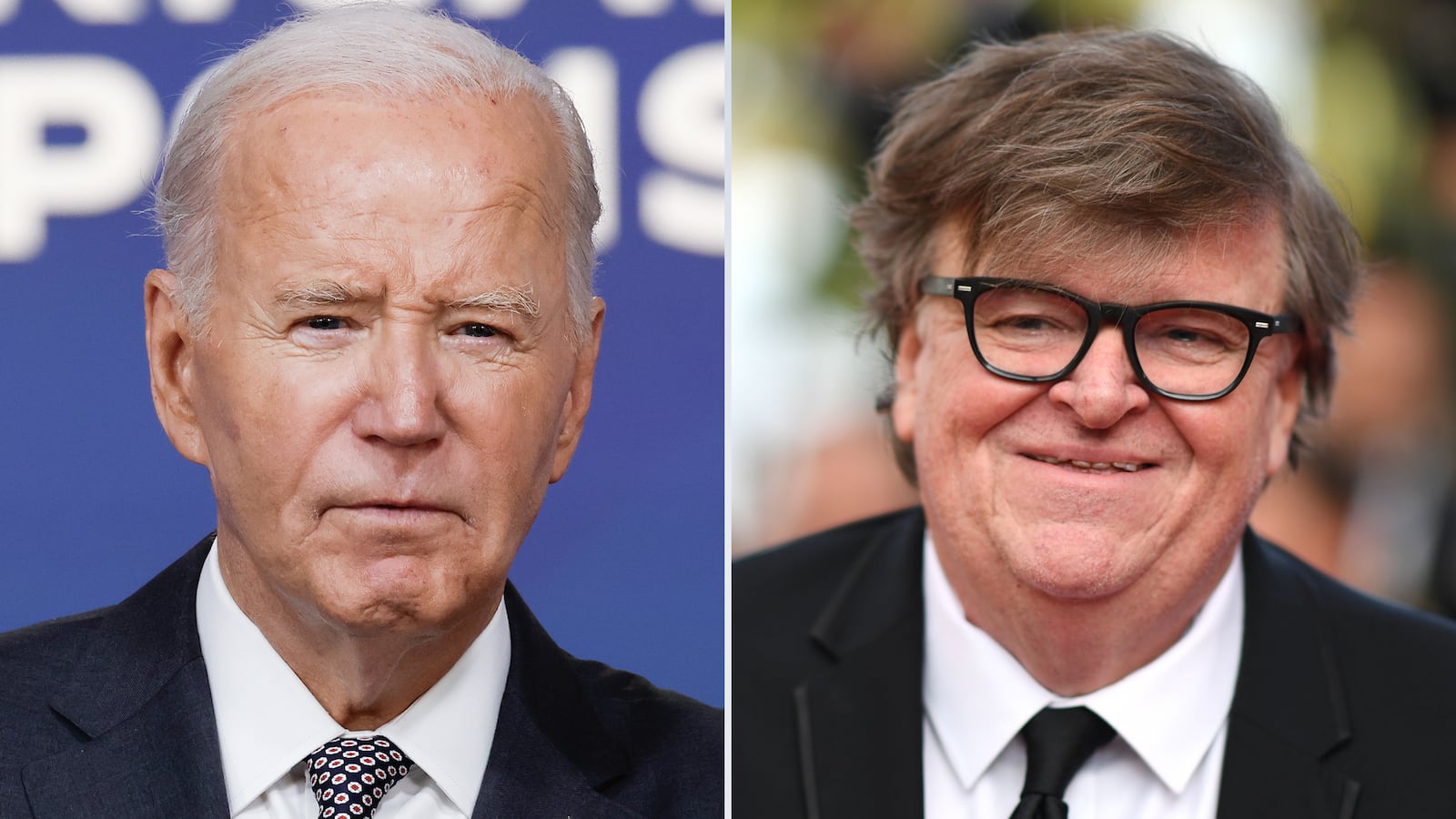 Joe Biden (L) and Michael Moore (R)