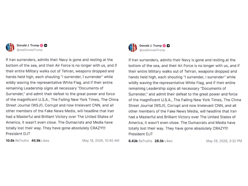 Donald Trump recycles the exact same post eight days later.